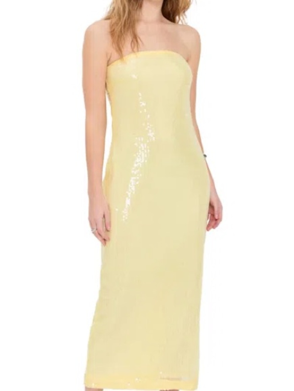 STAUD NWT Strapless Yellow Sequin Maxi Dress